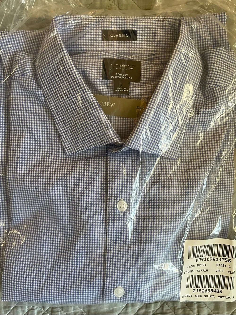 J. CREW Classic Bowery performance stretch dress shirt in Check Blue Size L $98